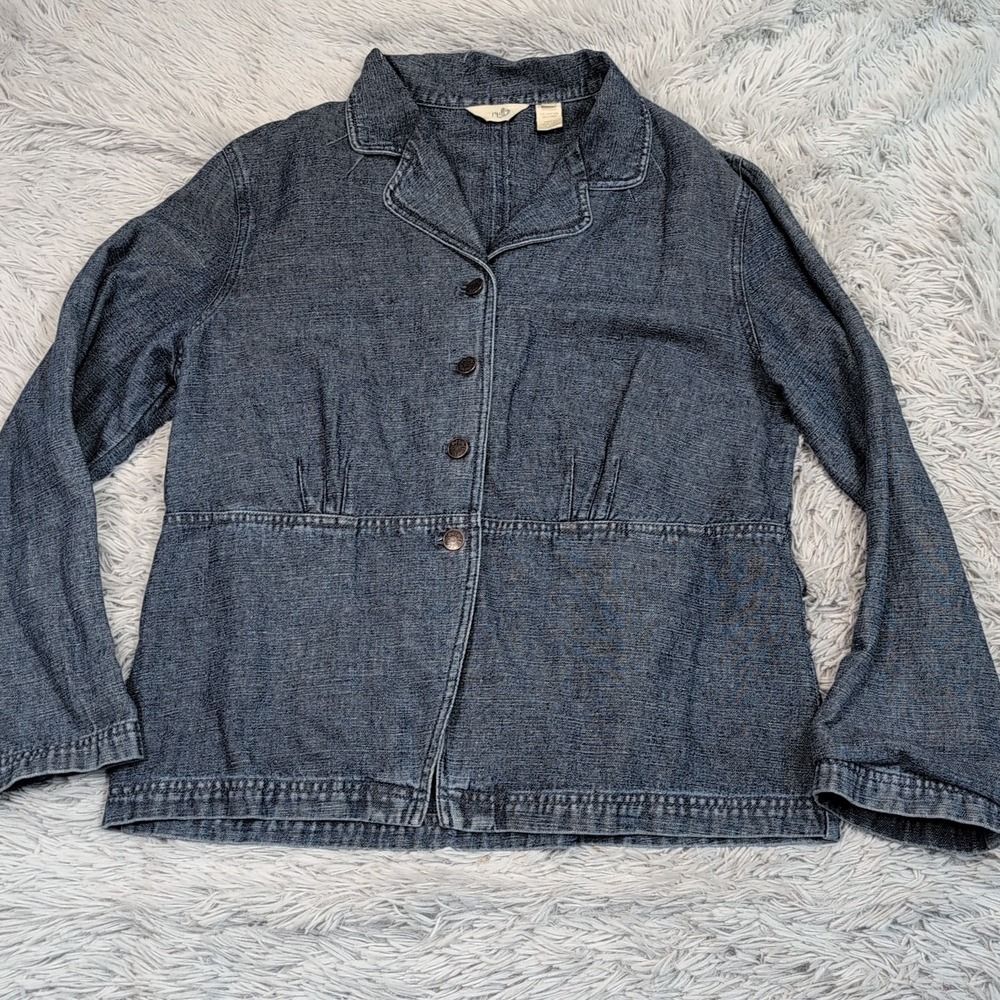 Vintage J. Jill Jacket Womens M Blue Linen Blend‎ Button Up Coat Preppy Comfort
